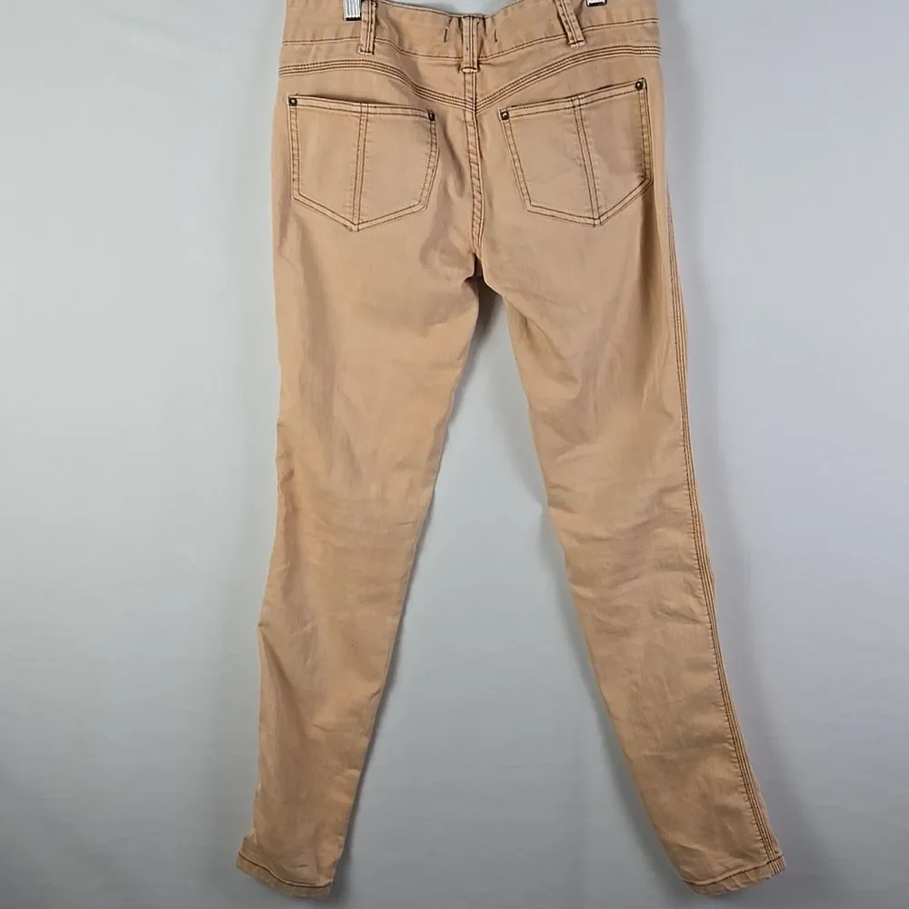 Free People Women's Tan‎ Low Rise Denim Jeans Tapered Spring Boho Skinny Sz 28